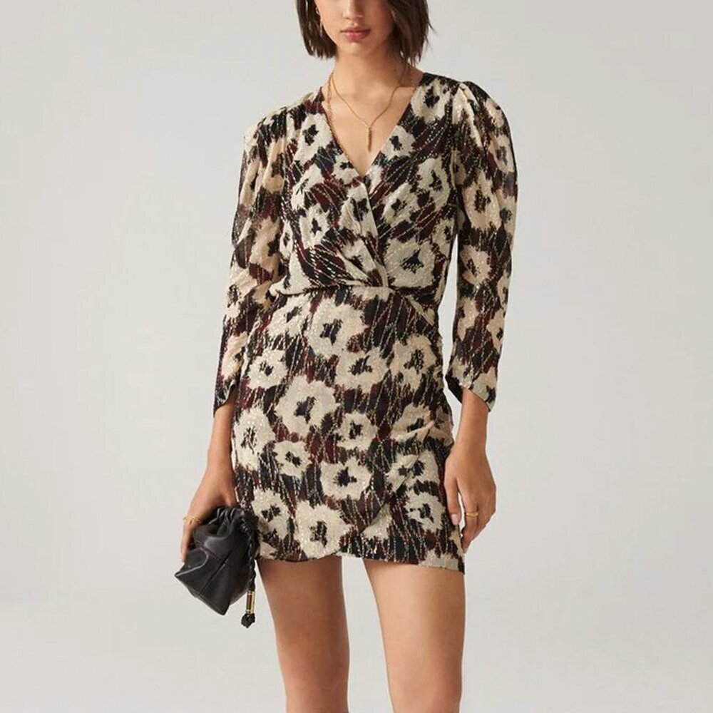 ba&sh Kivy Metallic Abstract Floral Mini Dress Size XS